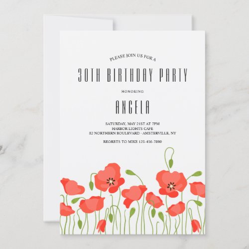 Red Poppies Birthday Party Invitation