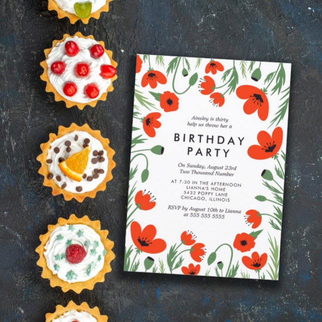 Red Poppies Birthday party Invitation (Creator Uploaded)
