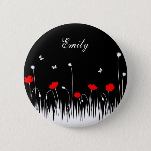Red poppies black background button