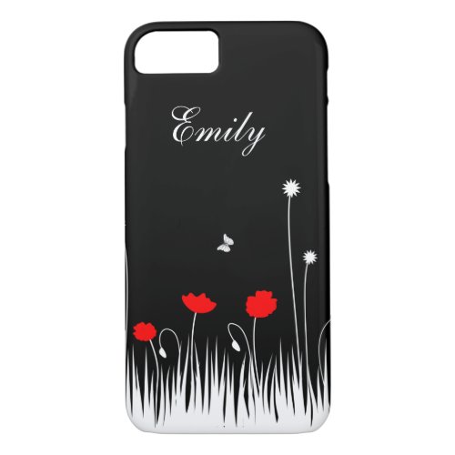 Red poppies black background iPhone 87 case