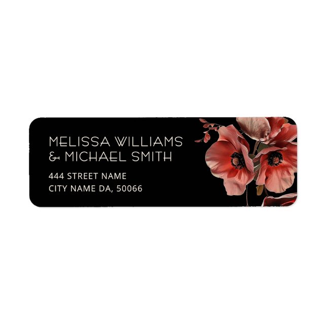Red Poppies Black Background Label (Front)