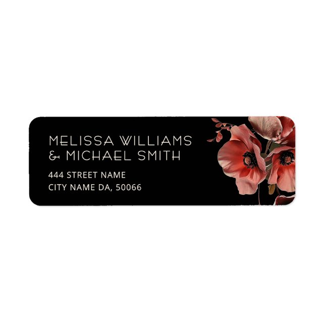 Red Poppies Black Background Label (Front)