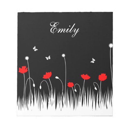 Red poppies black background notepad