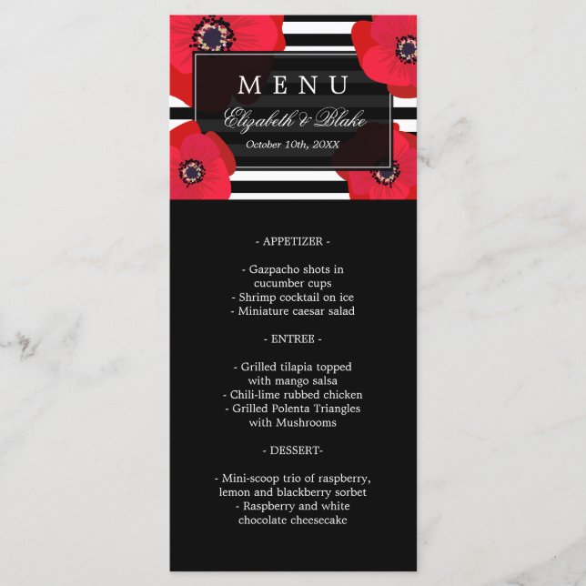 Red Poppies & Black Stripes | Wedding Menu (Front)