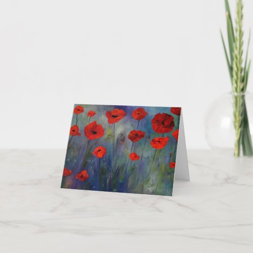 Red Poppies Blue Fog Fine Art Card