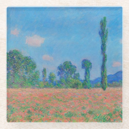 Red Poppies Blue Sky by Monet _ Poppy Field Glass Coaster