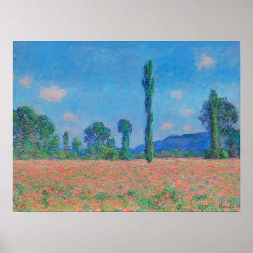 Red Poppies Blue Sky by Monet _ Poppy Field Poster