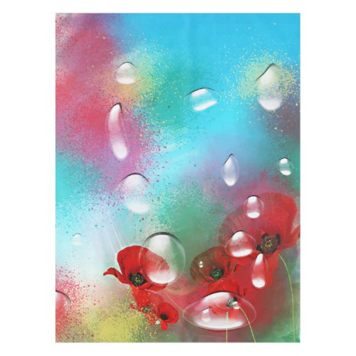 Red Poppies Bouquet Water Drops Paint Spray Art Tablecloth