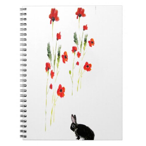 Red Poppies Bunny Rabbit Floral Notebook