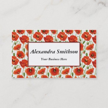 Red Poppies Business Card by SlightlyFantastical at Zazzle