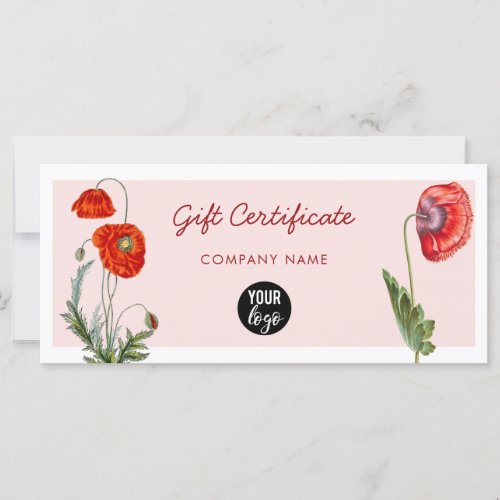 Red Poppies Business Logo Gift Certificate Voucher