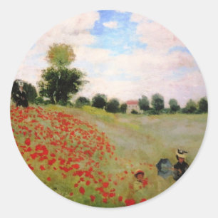 Red Poppies by Monet - Poppy Field Parasol Classic Round Sticker