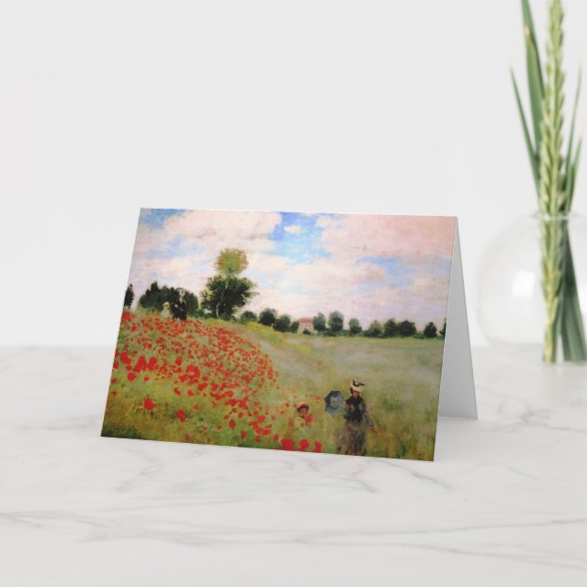 Red Poppies by Monet - Poppy Field Parasol Woman Card (Front)
