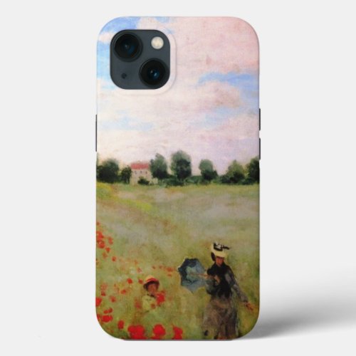 Red Poppies by Monet _ Poppy Field Parasol Woman iPhone 13 Case
