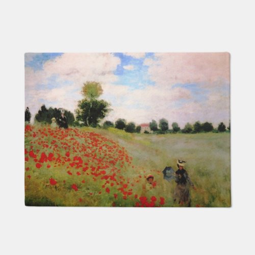 Red Poppies by Monet _ Poppy Field Parasol Woman Doormat