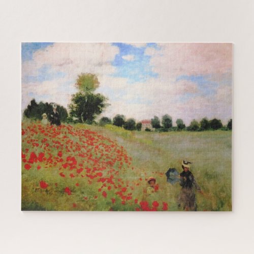 Red Poppies by Monet _ Poppy Field Parasol Woman Jigsaw Puzzle