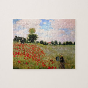 Red Poppies by Monet - Poppy Field Parasol Woman Jigsaw Puzzle