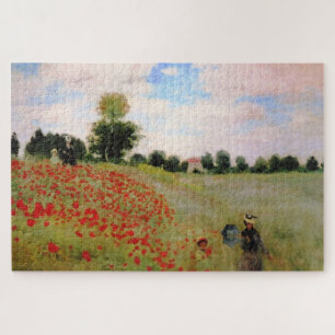 Red Poppies by Monet - Poppy Field Parasol Woman Jigsaw Puzzle