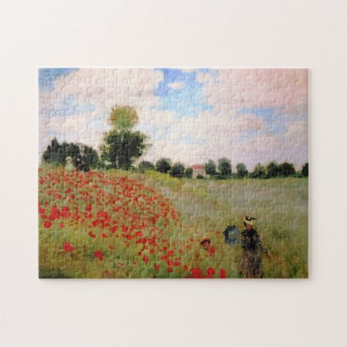 Red Poppies by Monet _ Poppy Field Parasol Woman Jigsaw Puzzle