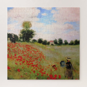 Red Poppies by Monet - Poppy Field Parasol Woman Jigsaw Puzzle