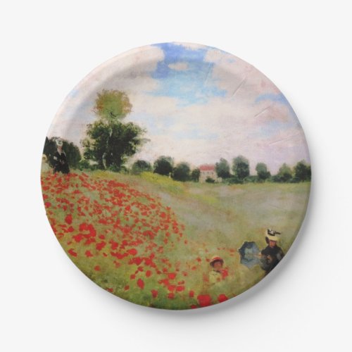 Red Poppies by Monet _ Poppy Field Parasol Woman  Paper Plates