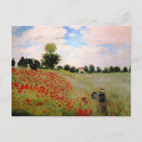 Red Poppies by Monet _ Poppy Field Parasol Woman Postcard