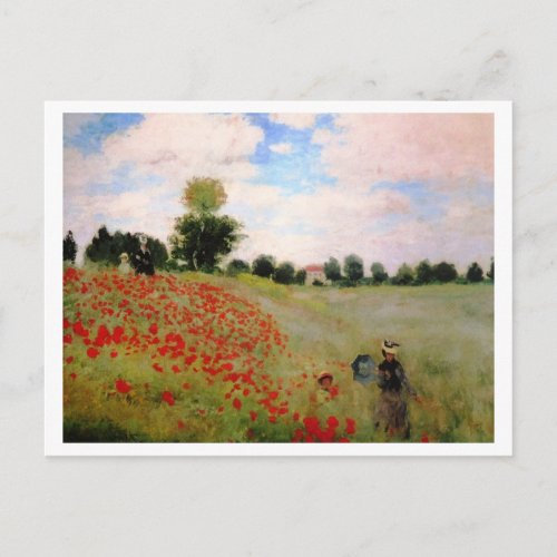 Red Poppies by Monet _ Poppy Field Parasol Woman Postcard