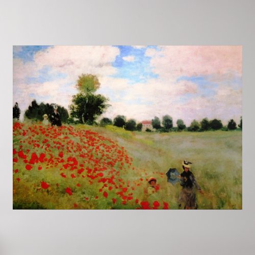 Red Poppies by Monet _ Poppy Field Parasol Woman Poster