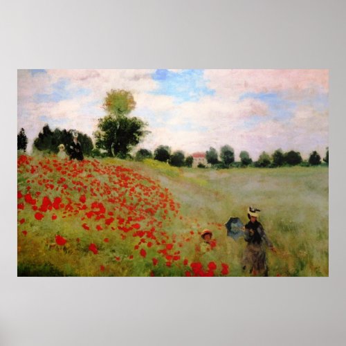 Red Poppies by Monet _ Poppy Field Parasol Woman Poster