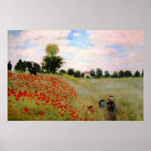 Red Poppies by Monet _ Poppy Field Parasol Woman Poster