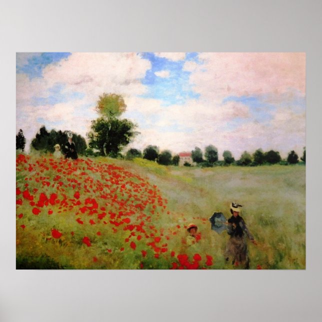 Red Poppies by Monet - Poppy Field Parasol Woman Poster (Front)