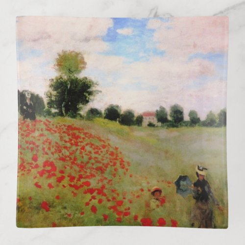 Red Poppies by Monet _ Poppy Field Parasol Woman Trinket Tray