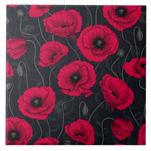 Red Poppies Ceramic Tile