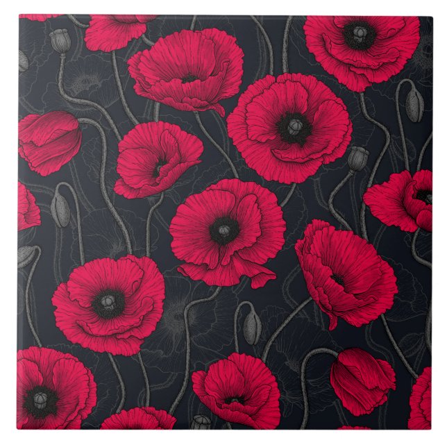 Red Poppies Ceramic Tile (Front)