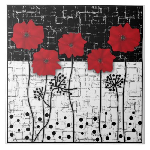 Red poppies ceramic tile