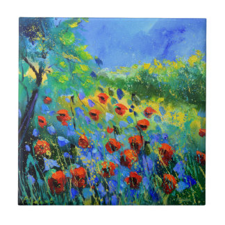 red poppies ceramic tile