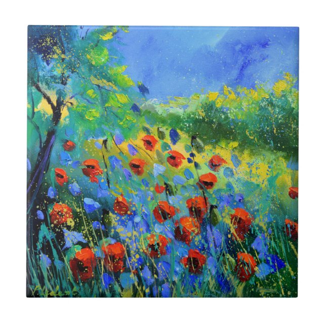 red poppies ceramic tile (Front)