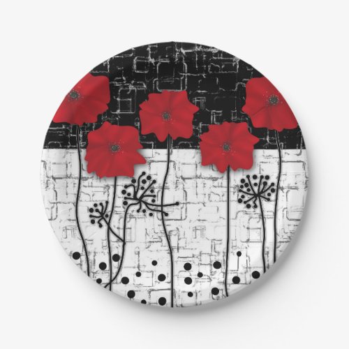 Red poppies ceramic tile paper plates