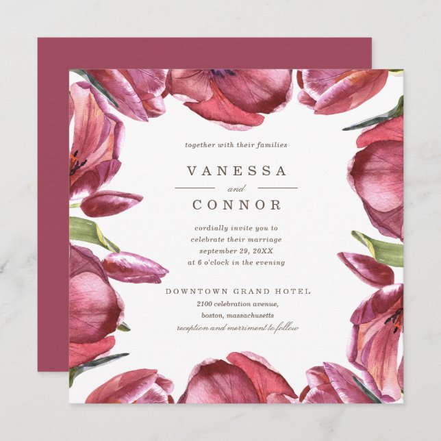 Red Poppies Classic Boho Floral Wedding Invitation (Front/Back)