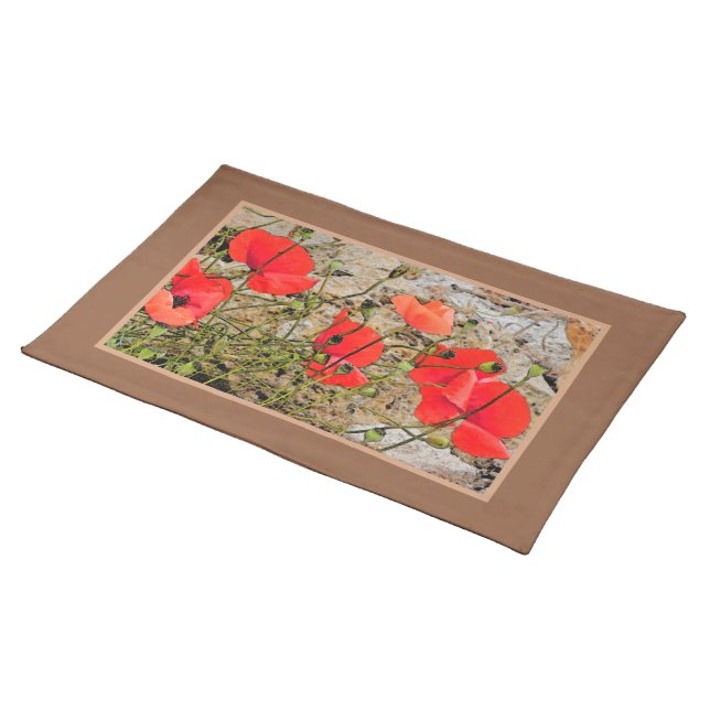 RED POPPIES Cloth Placemat (On Table)
