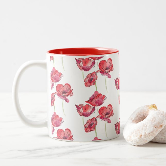 Red Poppies Coffee Mug (With Donut)