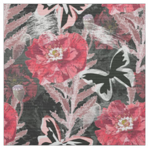 Red poppies.Colorful floral print. Fabric