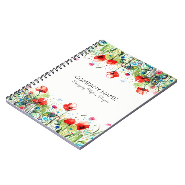 Red Poppies & Colorful Flowers Notebook (Left Side)