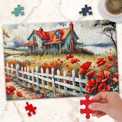 Red Poppies Country Side Farm House Puzzle