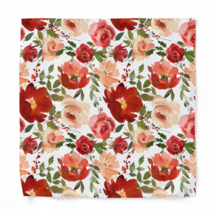 Red Poppies Cream Roses Floral Pocket Square Bandana
