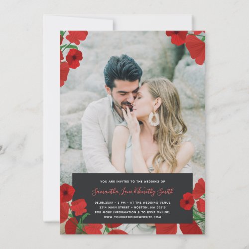 Red Poppies Custom Photo Wedding Invitation