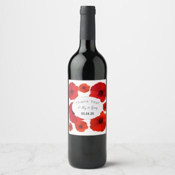 Red Poppies Custom Wedding Wine Labels by BlueHyd at Zazzle