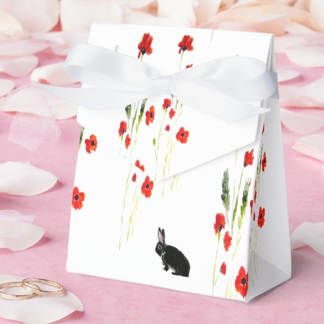 Red Poppies Cute Bunny Rabbit Favor Boxes (Wedding)
