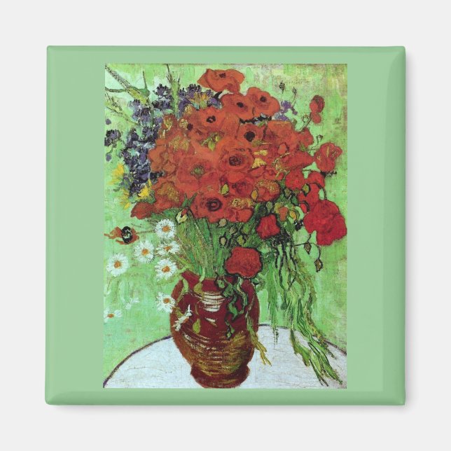 Red Poppies & Daisies (F280) Van Gogh Fine Art Magnet (Front)
