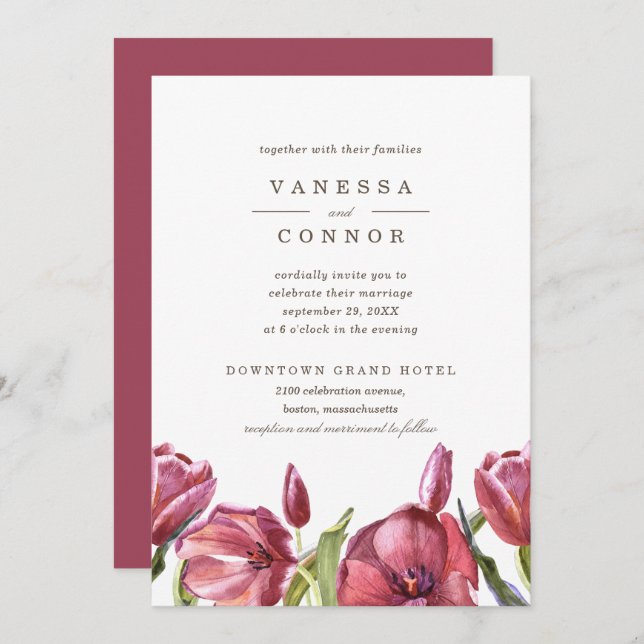 Red Poppies Elegant Boho Floral Wedding Invitation (Front/Back)